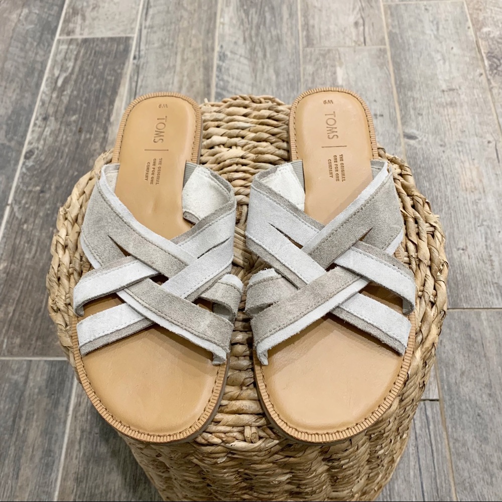 Toms Leather Slide On Flat Sandals